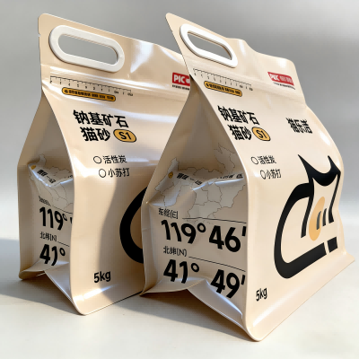 Achtseitig versiegelter Katzenstreubeutel mit Reißverschlussgriff